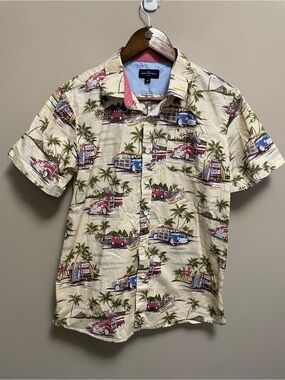 Rue Saint-Patrick Beige Hawaiian Surf Print Short Sleeve Shirt Boys 16